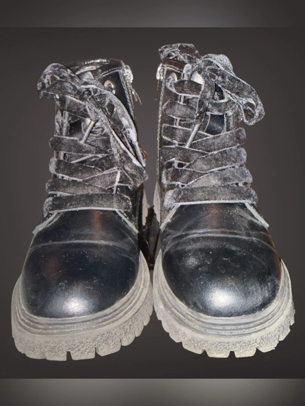 Blikcon Girls Combat Boots with Side Zipper & Velvet Laces Size 11 Toddler
